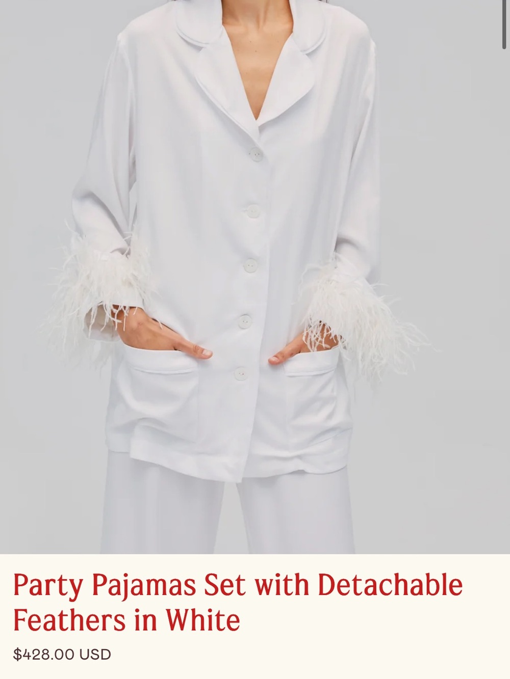 Sleeper White Feather-Trim Satin Pajama Set